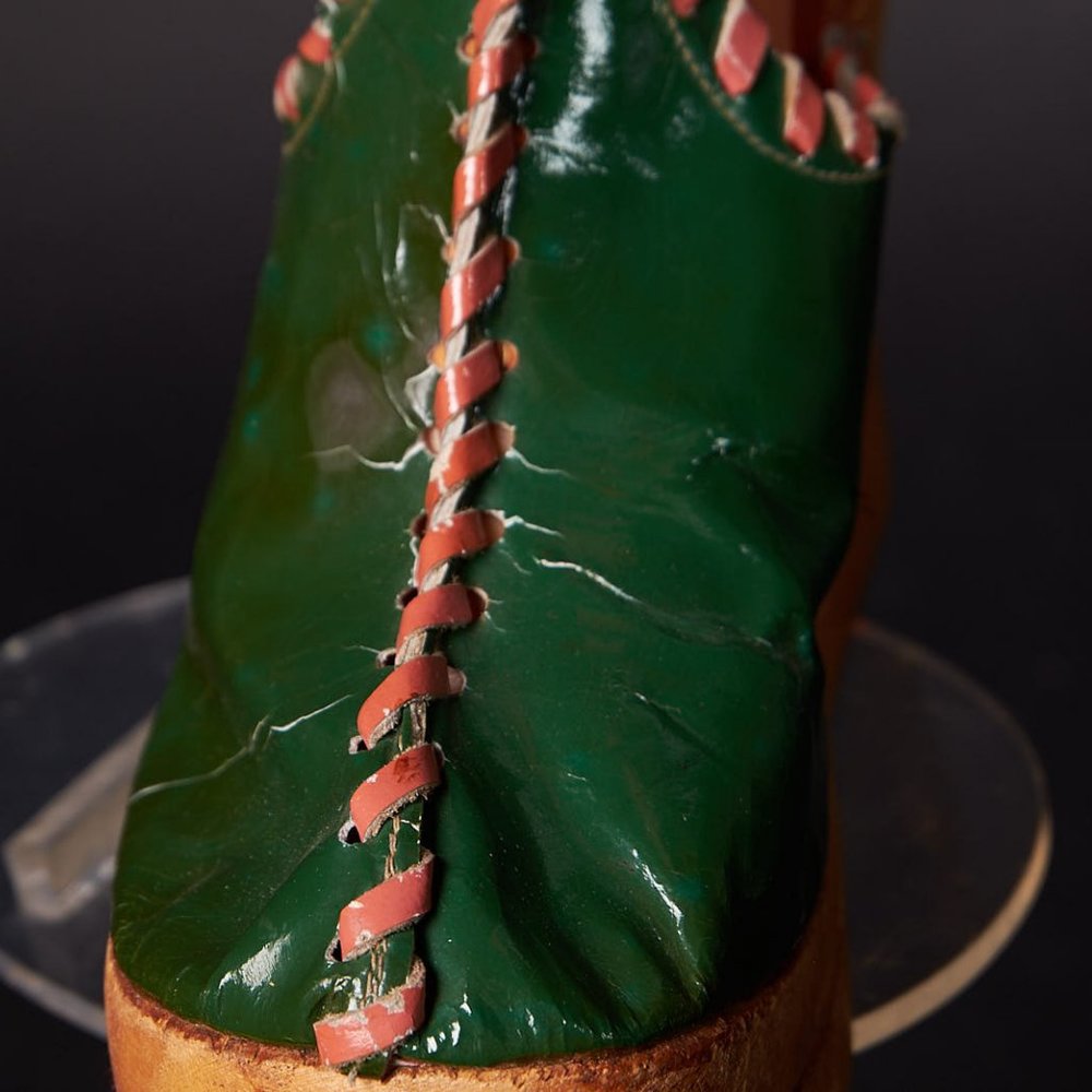 1970s Platform Green Stitched Heels Mules Shoes